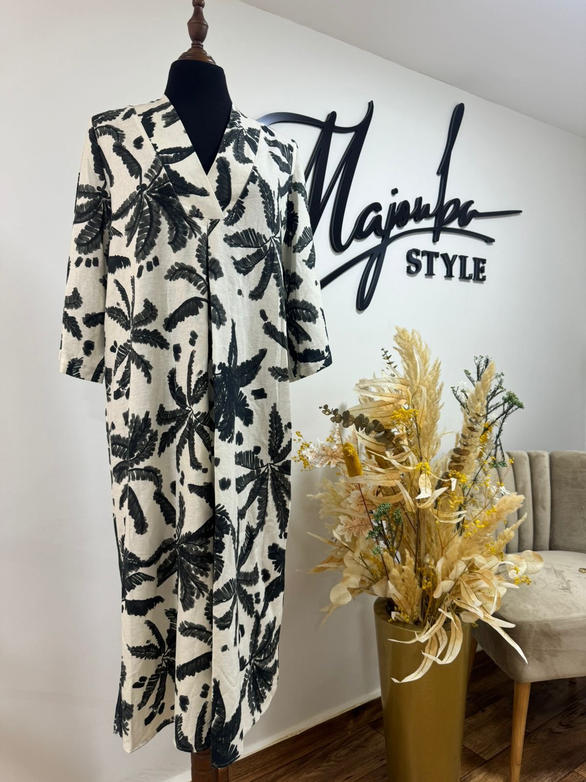 Gandoura Imprimé Feuillage Noir & Blanc