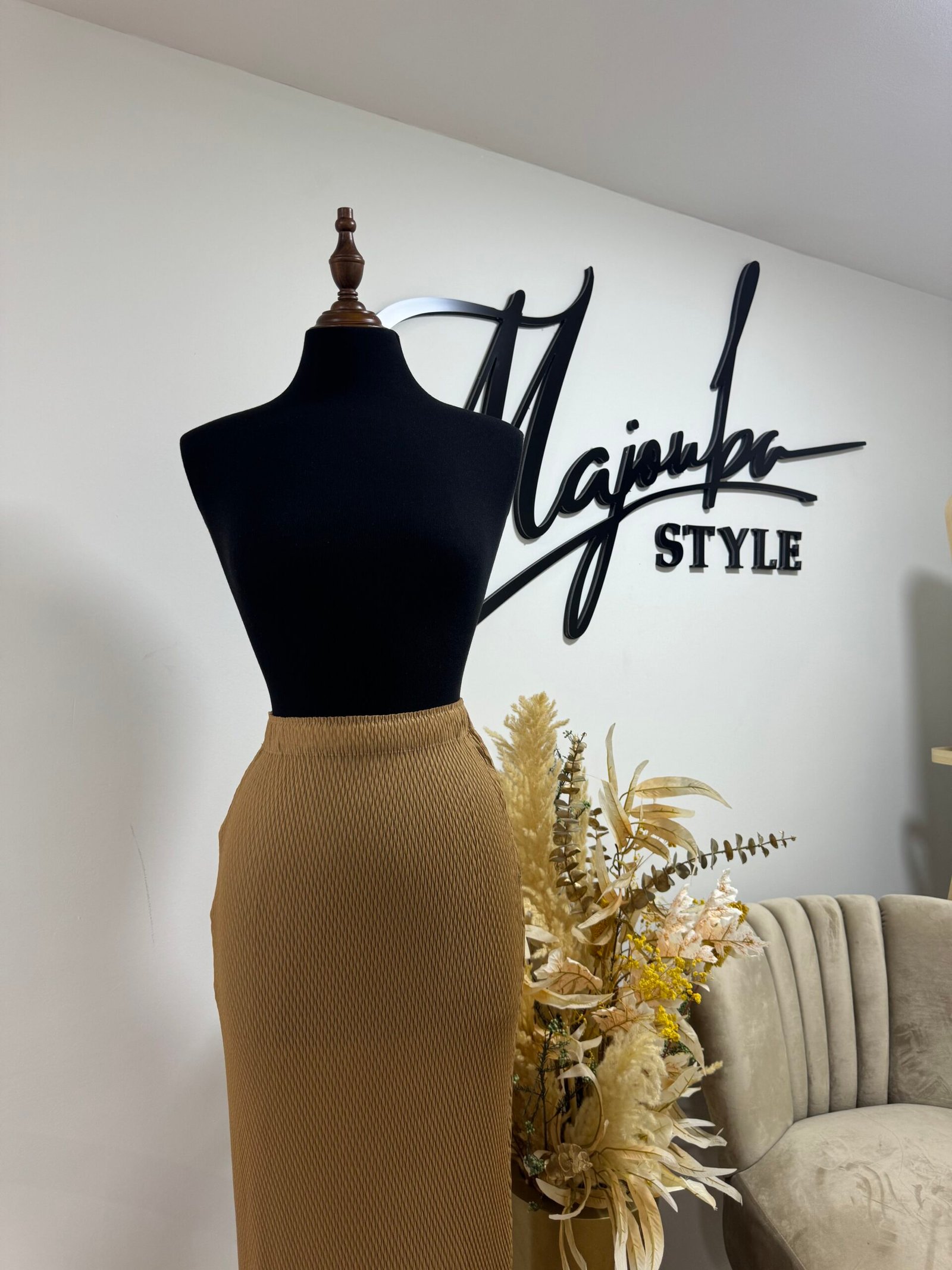 Jupe Camel Texturée à Franges – Image 3