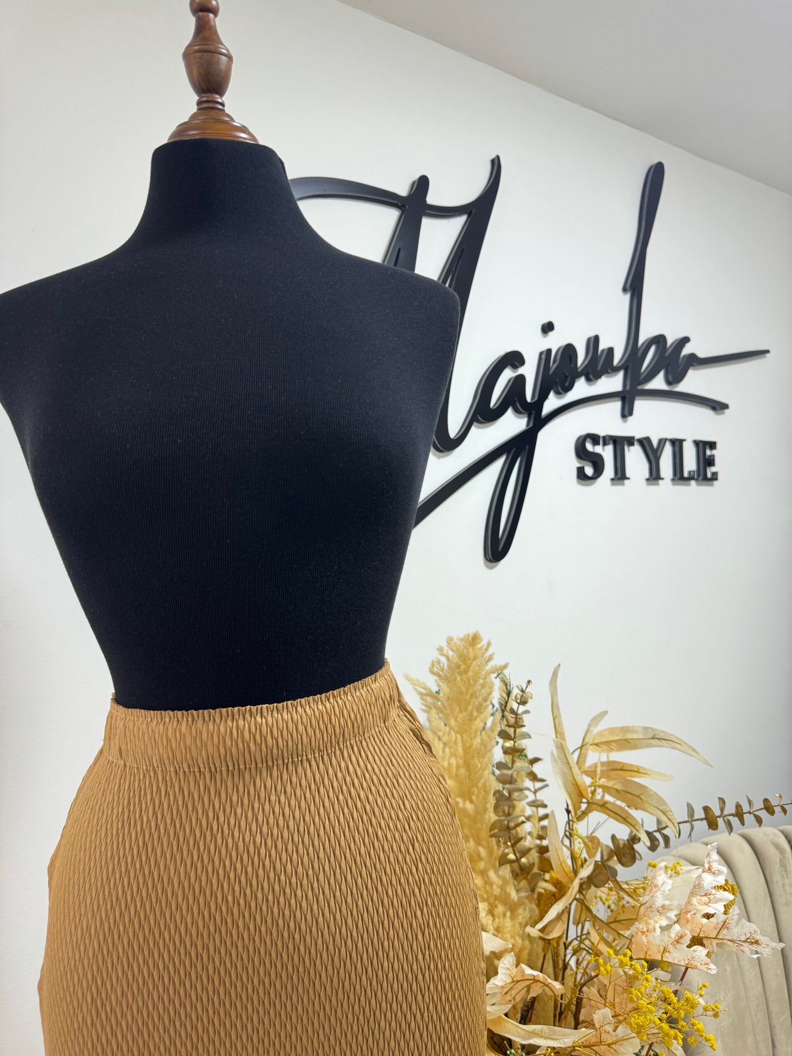 Jupe Camel Texturée à Franges