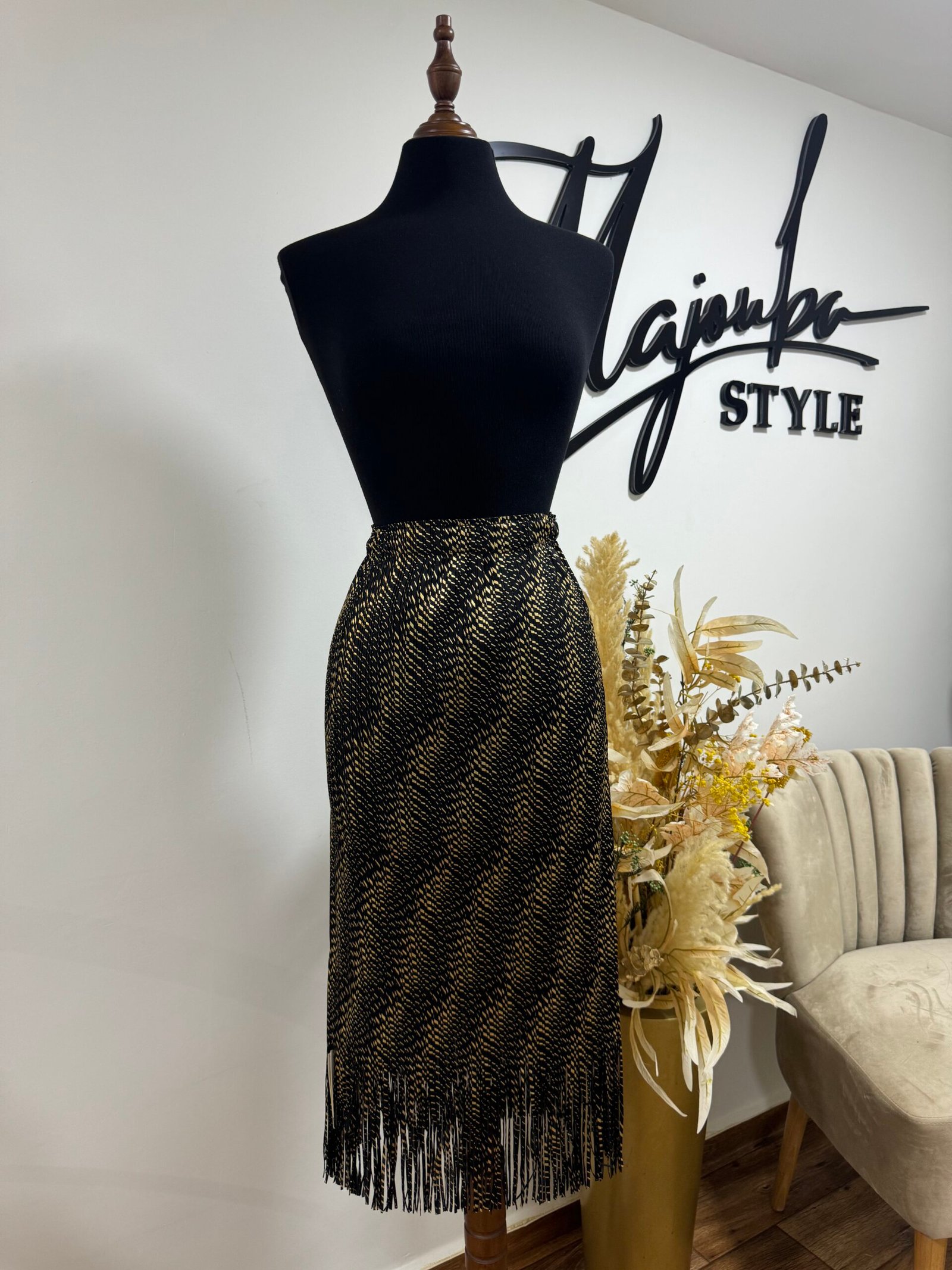 Jupe Noire & Dorée à Franges – Image 2