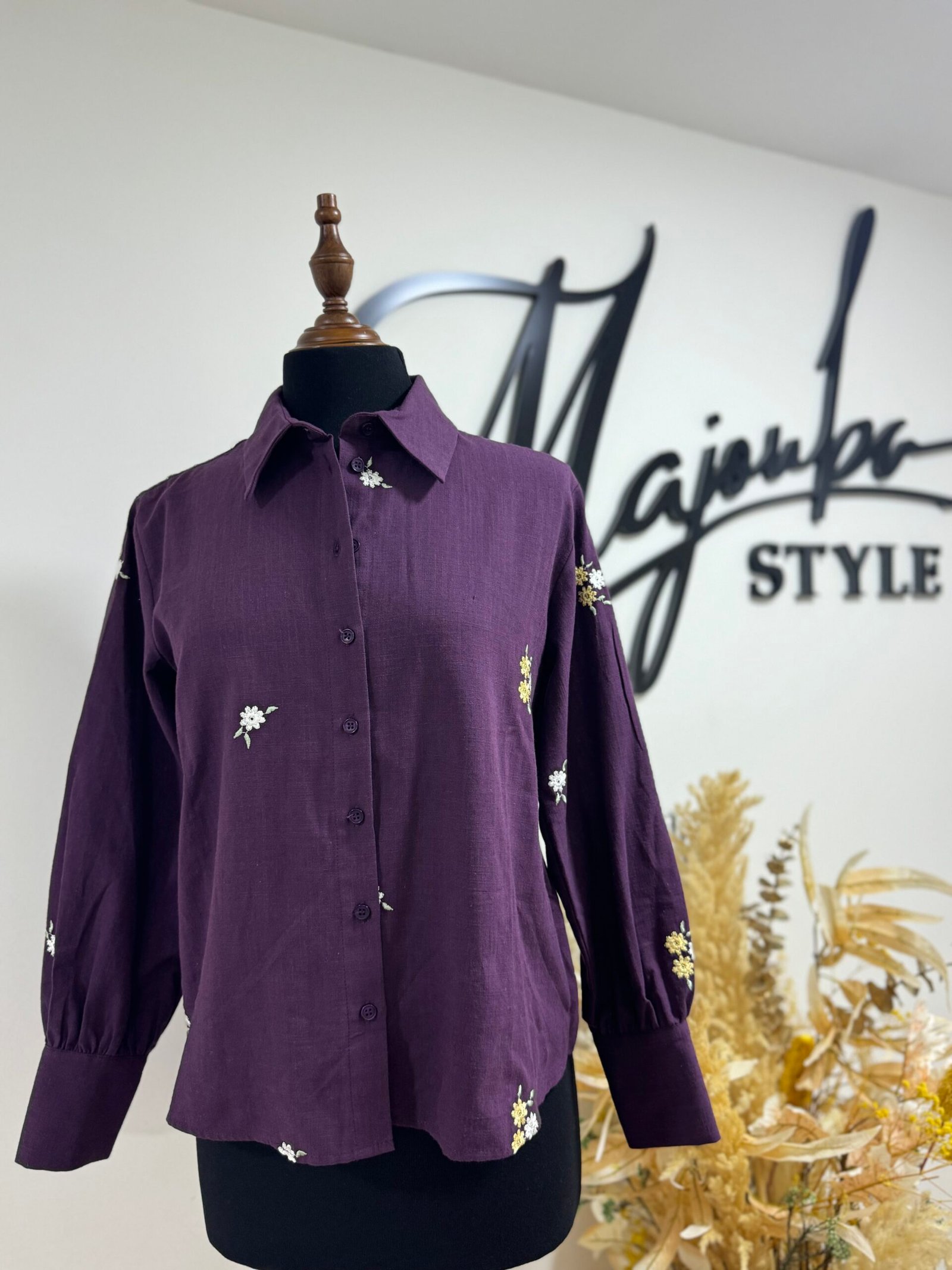Chemise Prune à Fleurs Brodées